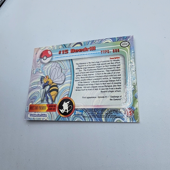 Pokemon 1999 TOPPS Beedrill #15 Foil Chrome Blue Logo TV Animation Edition Card - Picture 3 of 4